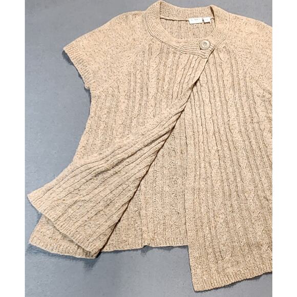 Cato Women 18/20W Wool Blend Cable Knit Cardigan Sweater Tan Short Sleeve - Picture 3 of 12
